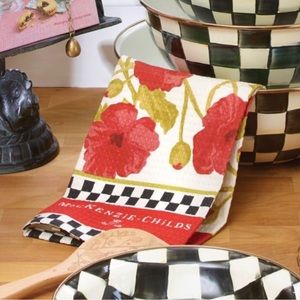 Mackenzie Childs Red Poppy Dish Towel New